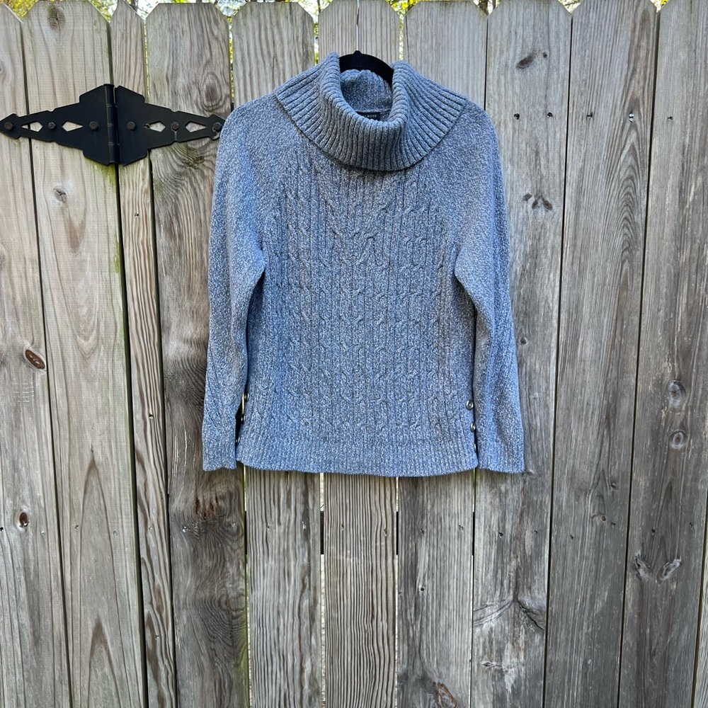TALBOTS Marled Ribbed Cable Knit Cowl Turtleneck Women’s Medium - Picture 2 of 11